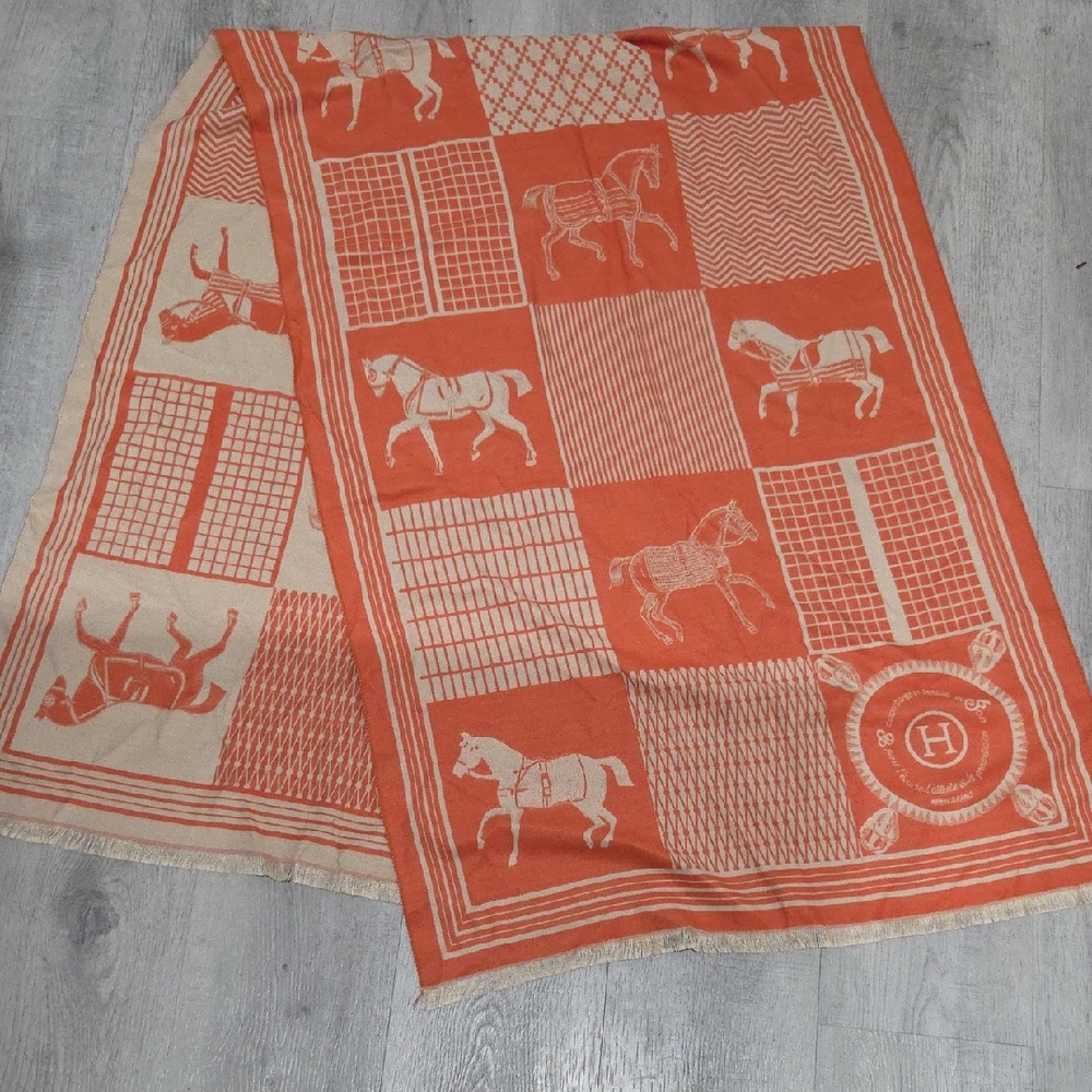 Hermès Orange and Beige Scarf